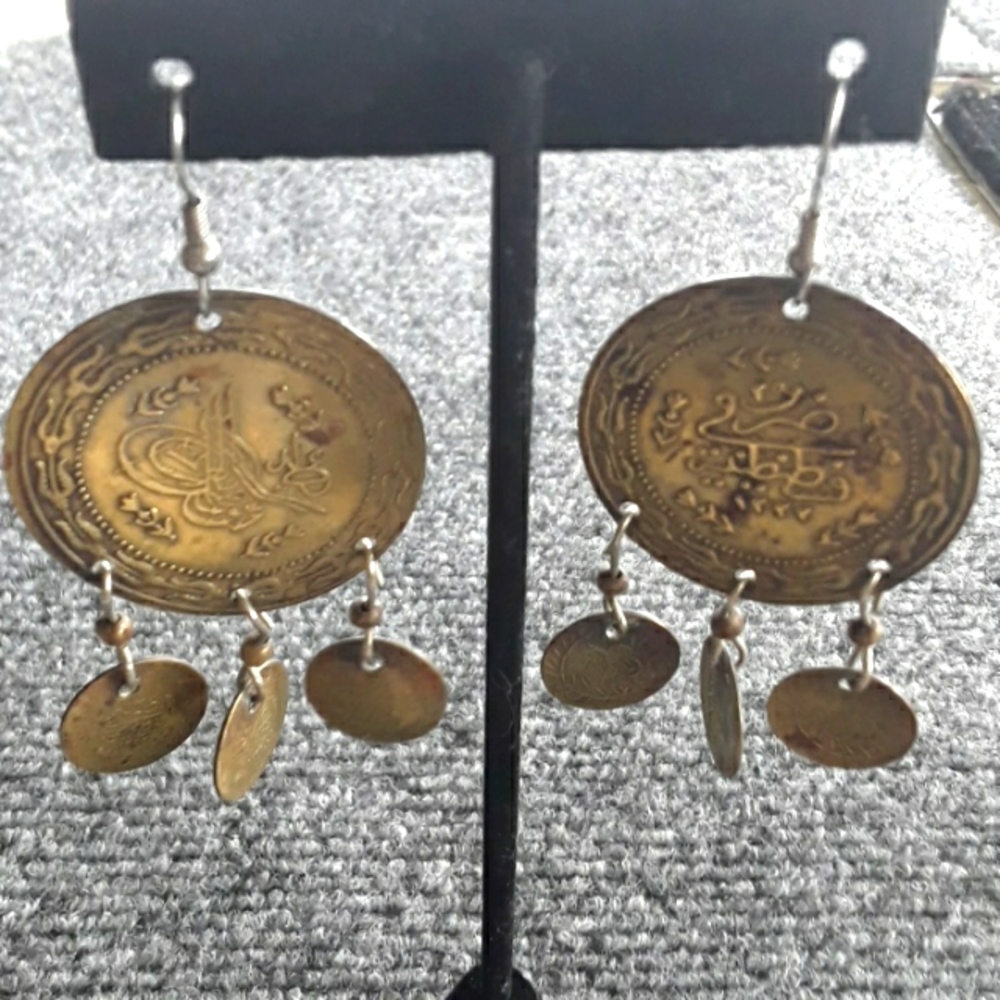 Brass coin earrings nice patina